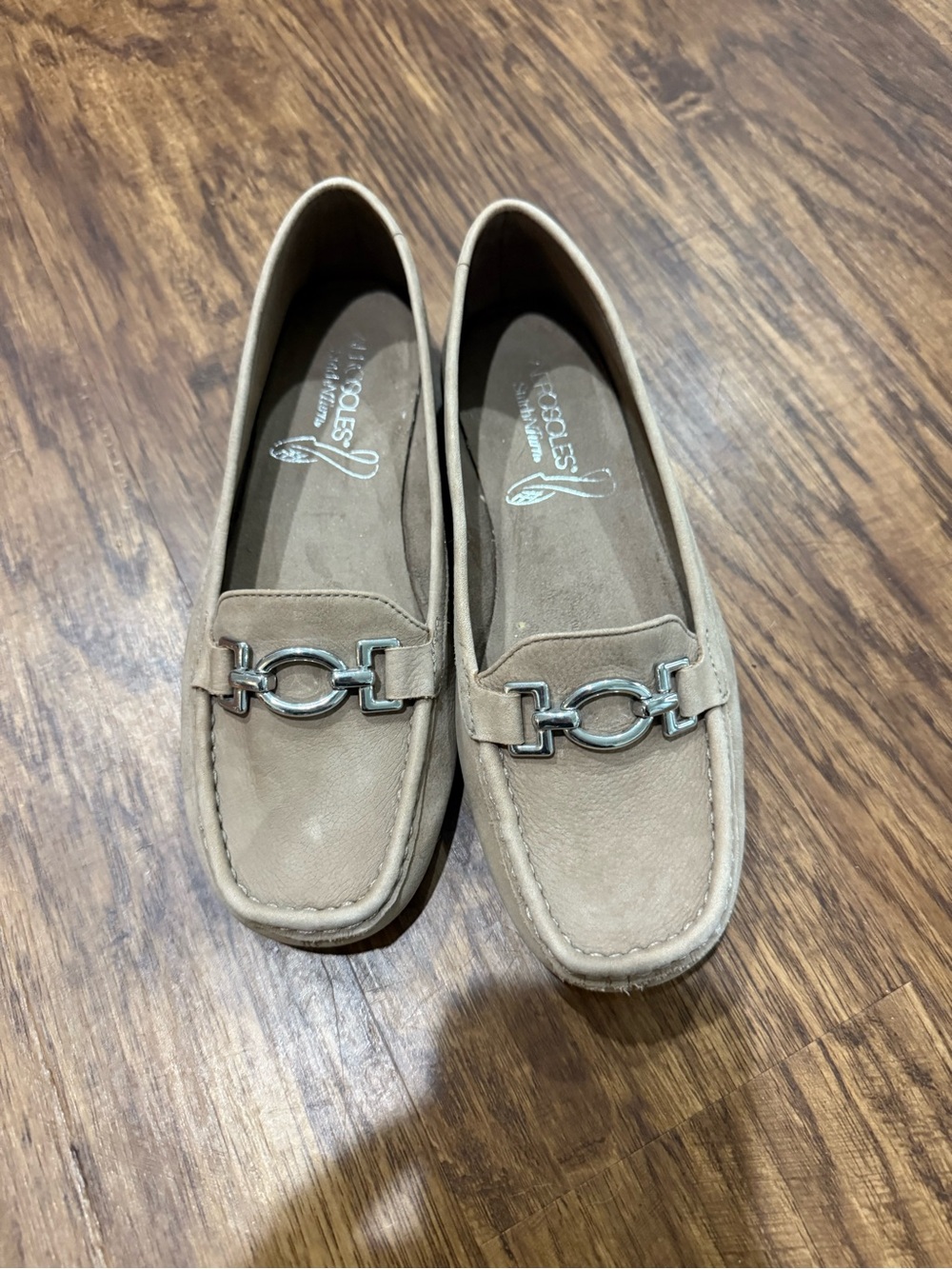 AEROSOLES Taupe Suede Loafers with Silver Bit